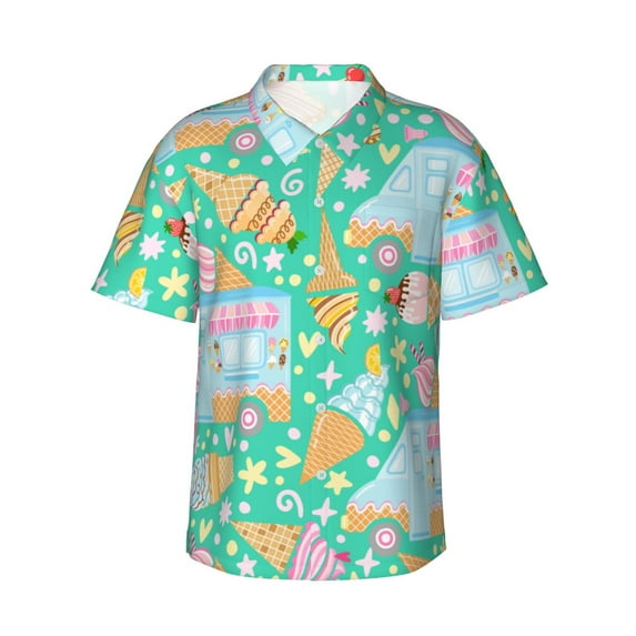 Easygdp Icecream Truck Men's Hawaiian Shirts Print Lapel Short Sleeve for Beach, vacation, party, casual occasions - XX-Large