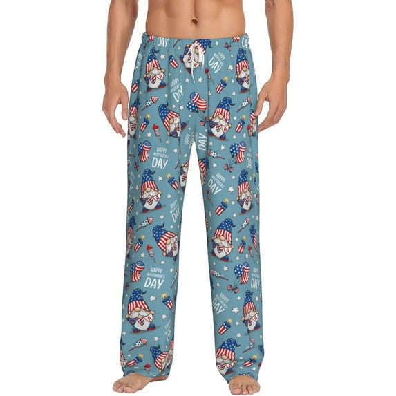 Easygdp Independence With Gnome Men's Pajama Pant, Sleep Elastic Waistband Lounge Pants - Medium
