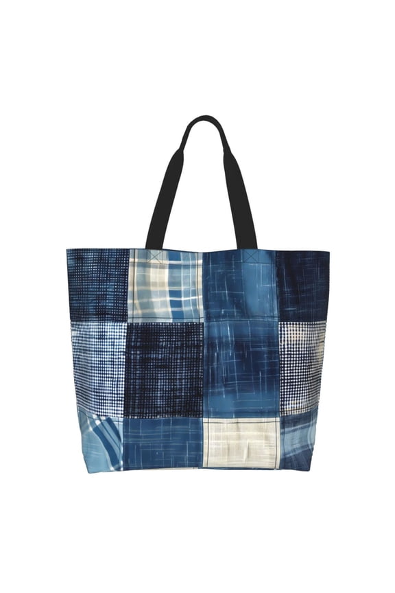 Indigo Patchwork Quilt Tote Bags for Women,Women Travel Shoulder Bags HandbagsBig Capacity Shopping Work Bag