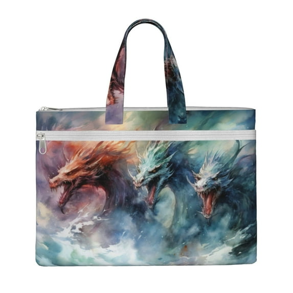 Easygdp Ink Style Wave Dragon Canvas Document Bag File Bag Handle Business Briefcase Bag A4 File Organizer Organizer Handbag Briefcase