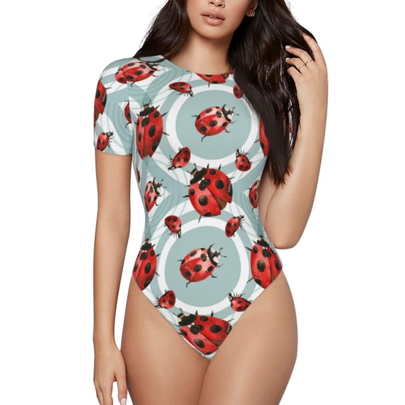 Easygdp Insects Women's One-Piece Swimsuit Slim Fit Crew Neck Bodysuit Athletic Swimwear with Concealed Buckle - Large