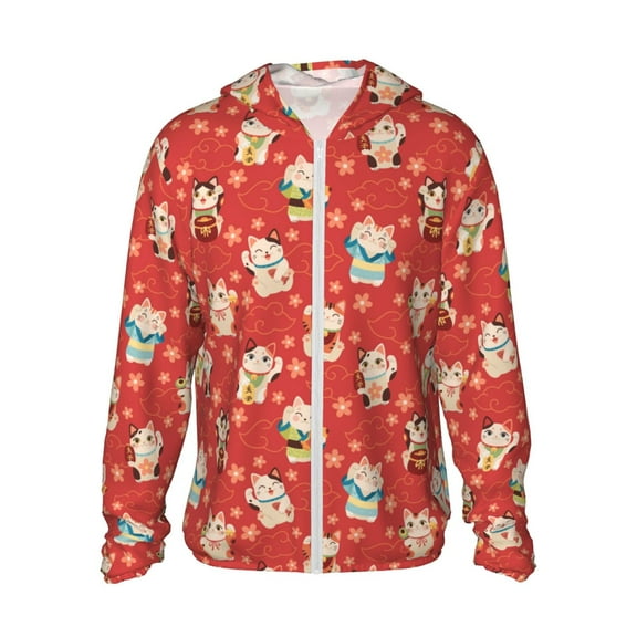 Easygdp Japanese Maneki Cats Lightweight Long Sleeve Sun Shirt Sports long-Sleeved Sun Protective Clothing, Quick Drying Breathable - Small