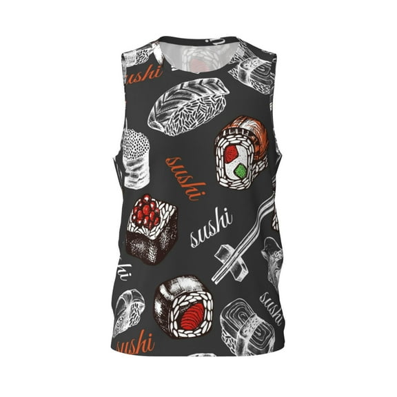 Easygdp Japanese Sushi Hashi Men's Mesh Basketball Jersey Quick Drying Sleeveless Shirts Fitted Muscle Tank Tops Sport Round Neck T-Shirt - Medium