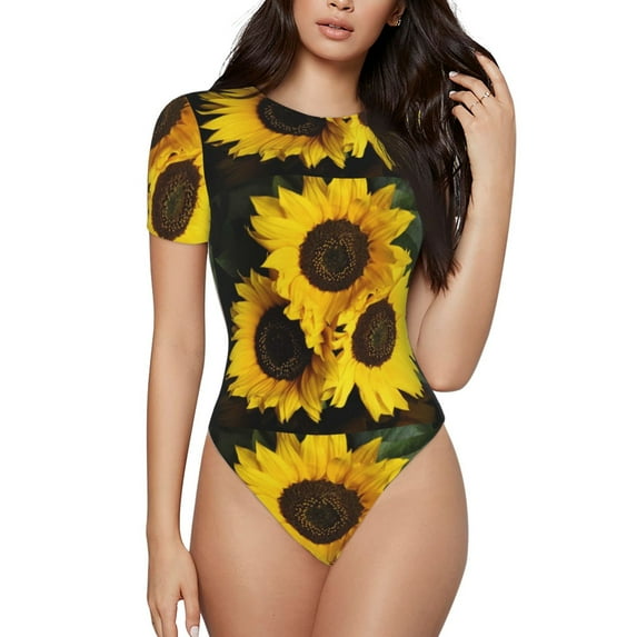 Easygdp Japanese Were Blossoming Women's One-Piece Swimsuit Slim Fit Crew Neck Bodysuit Athletic Swimwear with Concealed Buckle - X-Large