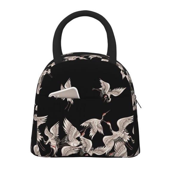 Easygdp Japanese White Crane Large Insulated Lunch Bag,Aluminum Lining, Spacious Design, Leakproof, Ideal for Work, Picnics, Travel, and Outdoor Activities-One Size