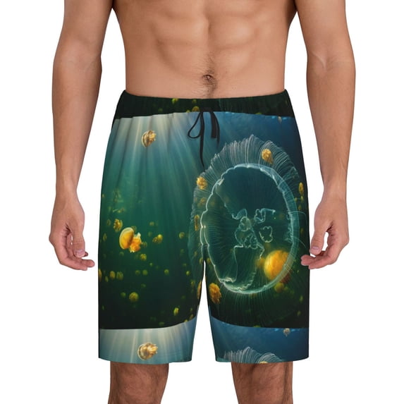 Easygdp Jelly Fish Men's Short Pajama Pants, Sleep Shorts, Household Pants, Casual Pants with Pockets - XX-Large