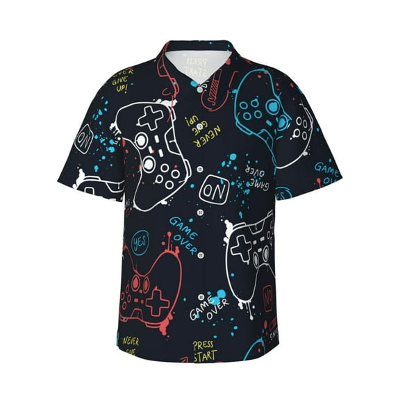 Easygdp Joystick Gamepad Men's Hawaiian Shirts Print Lapel Short Sleeve for Beach, vacation, party, casual occasions - X-Large