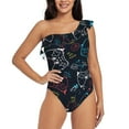 thumbnail image 1 of Easygdp Joystick Gamepad Women's One Shoulder Ruffle Monokini Bathing Suits with Removable Chest Pad, Quick Drying - Small, 1 of 8