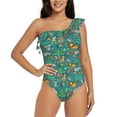 thumbnail image 1 of Easygdp Jungle Animals Women's One Shoulder Ruffle Monokini Bathing Suits with Removable Chest Pad, Quick Drying - Small, 1 of 8