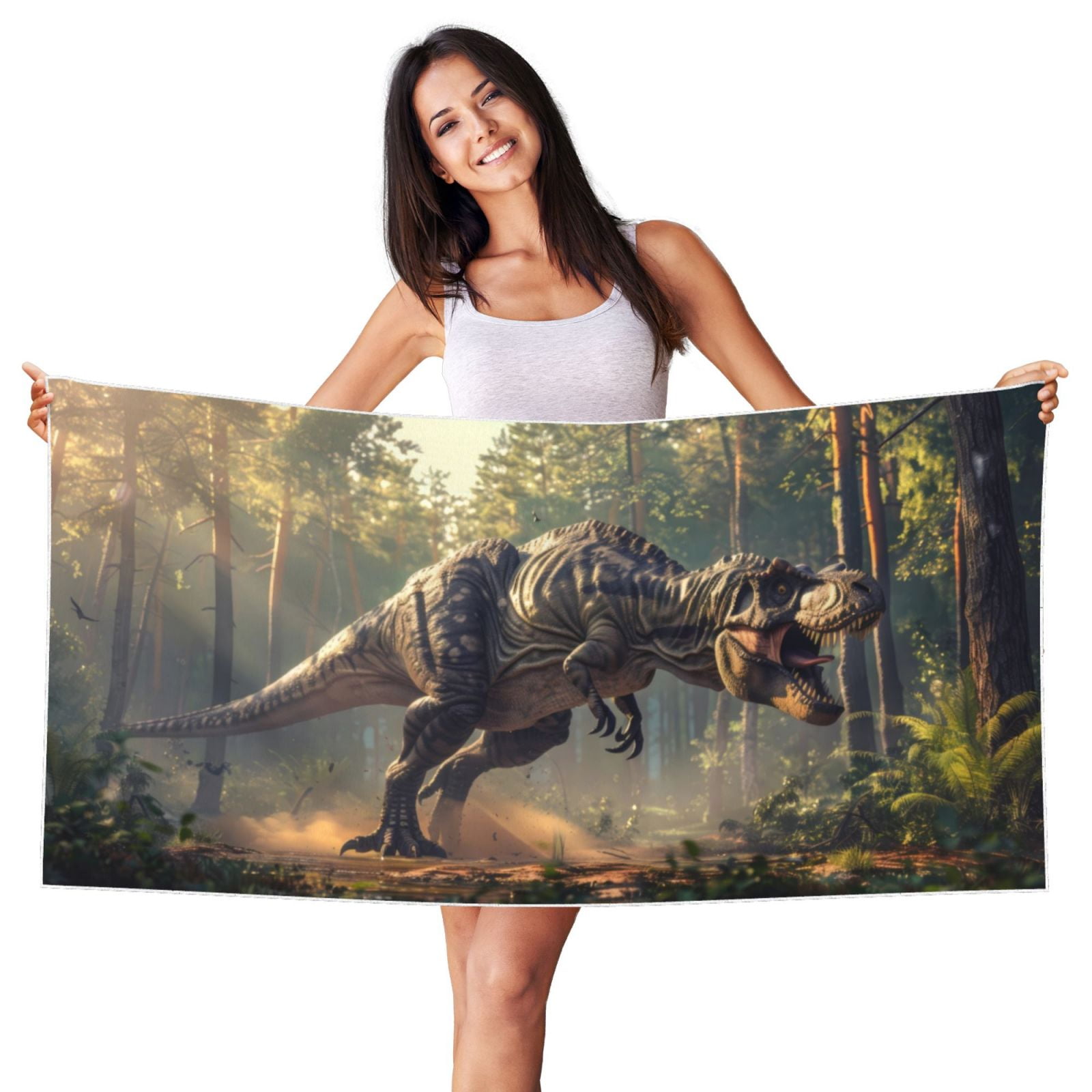 Mousse Green Dinosour Print Beach Towel
