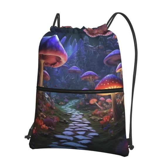 Easygdp Jungle Path Glowing Mushrooms Drawstring Backpack Gym Bag,Sport Gym Sackpack,Gym Sack with Side Pocket for Men Women