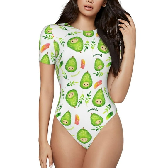 Easygdp Kawaii Avocado Women'S Waist-Cinching Short-Sleeved Onesie, Olastic Onesiet,Snaps At Bottom,Easy To Put On And Take Off - Small