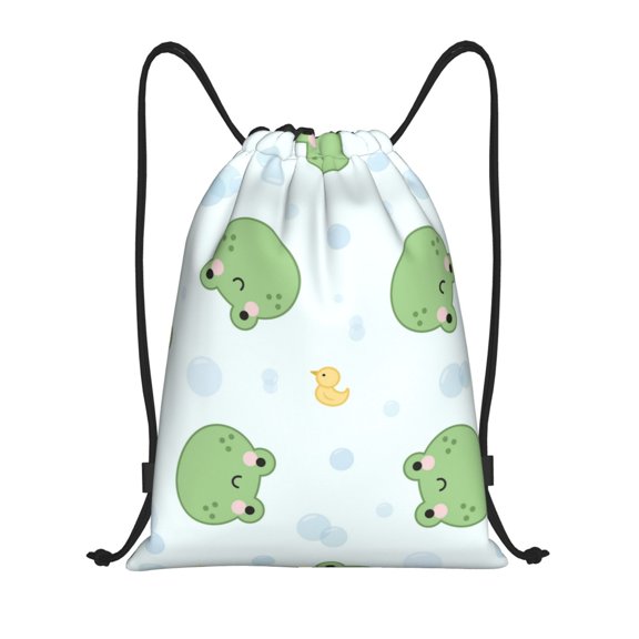 Easygdp Kawaii Frogs Drawstring Backpack, Beach Sackpack, Travel Sackpack Lightweight for Sports, Gym, Travel, Swimming - Medium