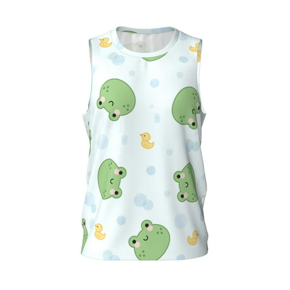 Easygdp Kawaii Frogs Men's Mesh Basketball Jersey Quick Drying Sleeveless Shirts Fitted Muscle Tank Tops Sport Round Neck T-Shirt - XX-Large