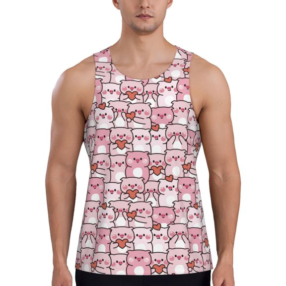 Easygdp Kawaii Pig Men's Tank Top, Sleeveless Muscle T Shirts, Breathable, Quick-Dry, Loose for Gym, Running, Fitness - Small