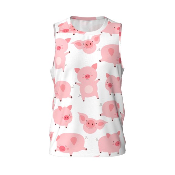 Easygdp Kawaii Pigs Men's Mesh Basketball Jersey Quick Drying Sleeveless Shirts Fitted Muscle Tank Tops Sport Round Neck T-Shirt - 3X-Large