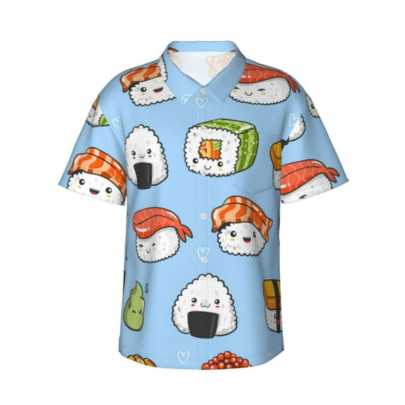 Easygdp Kawaii Sushi Men's Hawaiian Shirts Print Lapel Short Sleeve for Beach, vacation, party, casual occasions - 3X-Large