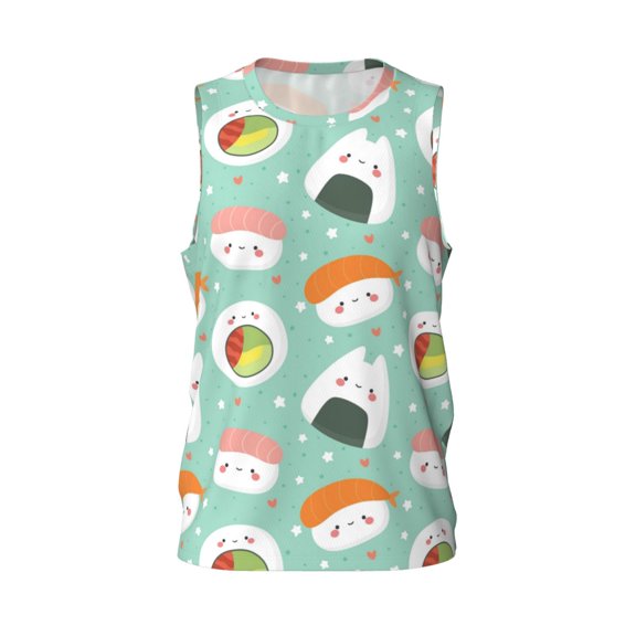 Easygdp Kawaii Sushi Men's Mesh Basketball Jersey Quick Drying Sleeveless Shirts Fitted Muscle Tank Tops Sport Round Neck T-Shirt - Large