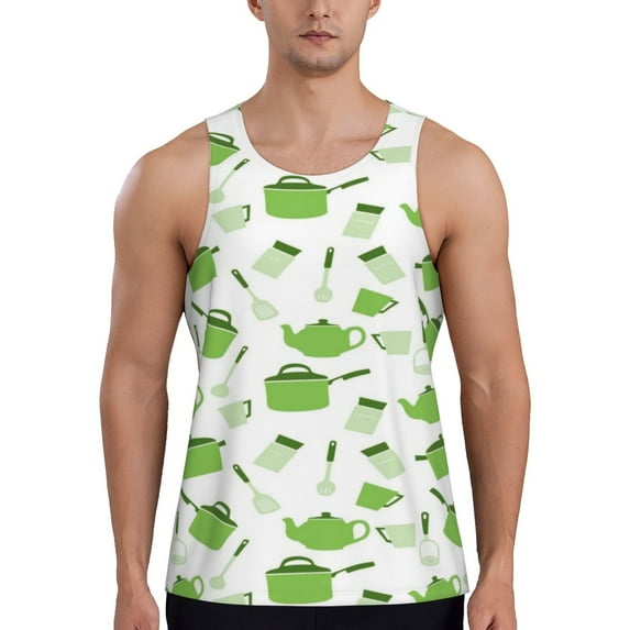 Easygdp Kitchen Utensiles Cooking Pots Men's Tank Top, Sleeveless Muscle T Shirts, Breathable, Quick-Dry, Loose for Gym, Running, Fitness - Small
