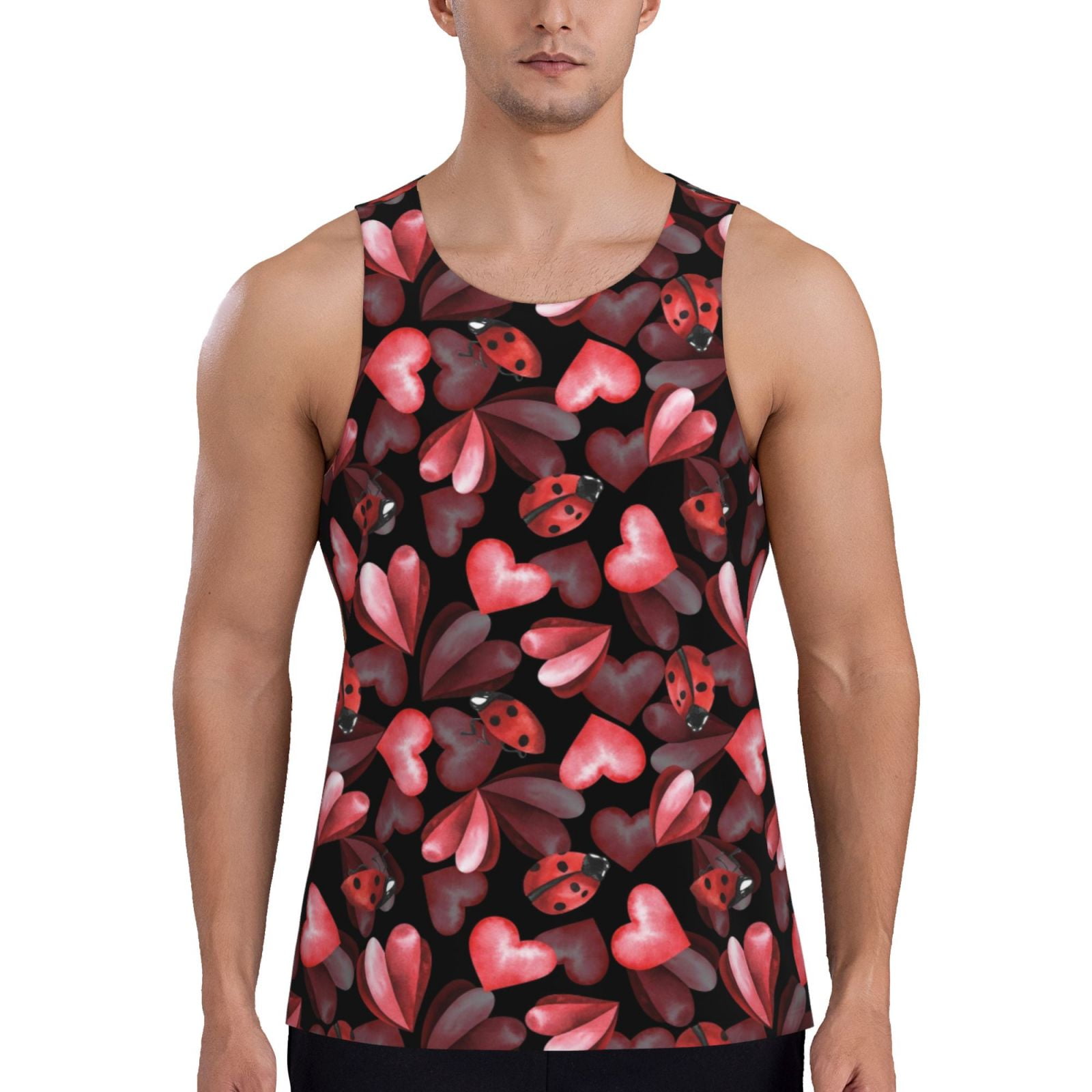 Easygdp Ladybug Pattern Men's Tank Top, Sleeveless Muscle T Shirts