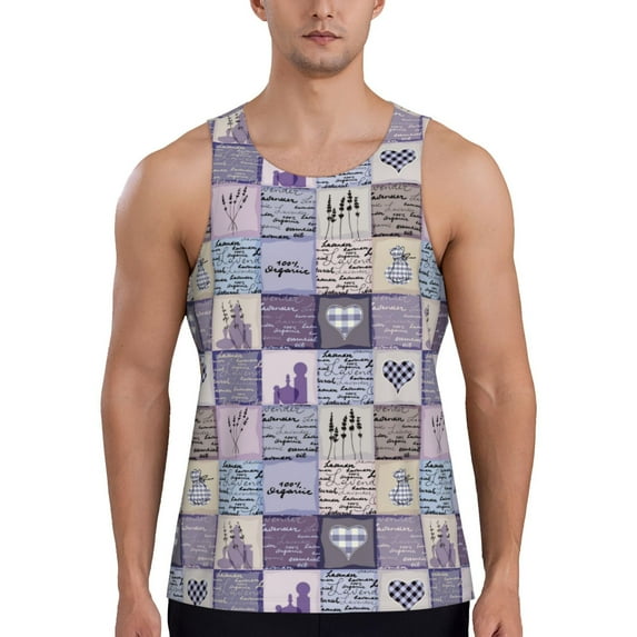 Easygdp Lavender Flowers Men's Tank Top, Sleeveless Muscle T Shirts, Breathable, Quick-Dry, Loose for Gym, Running, Fitness - X-Large