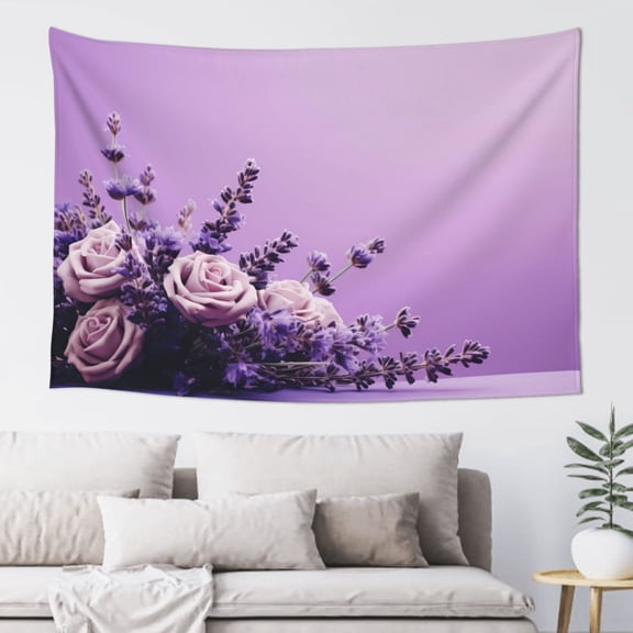 Easygdp Lavender Roses Arrangement Tapestry Wall Hanging, Wall Tapestries for Bedroom Aesthetic Living Room Office Decor 60x40in