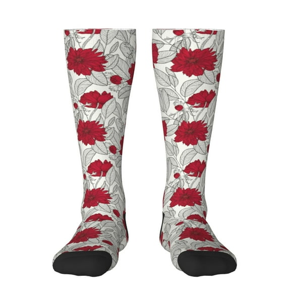 Easygdp Leaves And Anemone Soccer Socks Sport Knee High Socks Calf Compression Athletic Socks for Men and Women