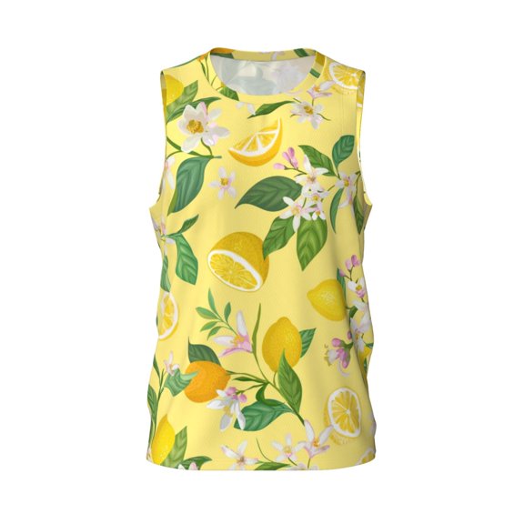 Easygdp Lemon Men's Mesh Basketball Jersey Quick Drying Sleeveless Shirts Fitted Muscle Tank Tops Sport Round Neck T-Shirt - Large