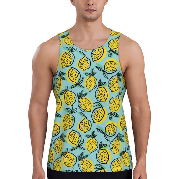 Easygdp Lemon Men's Tank Top, Sleeveless Muscle T Shirts, Breathable, Quick-Dry, Loose for Gym, Running, Fitness - 3X-Large