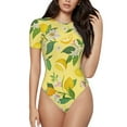 thumbnail image 1 of Easygdp Lemon Women's One-Piece Swimsuit Slim Fit Crew Neck Bodysuit Athletic Swimwear with Concealed Buckle - X-Large, 1 of 9