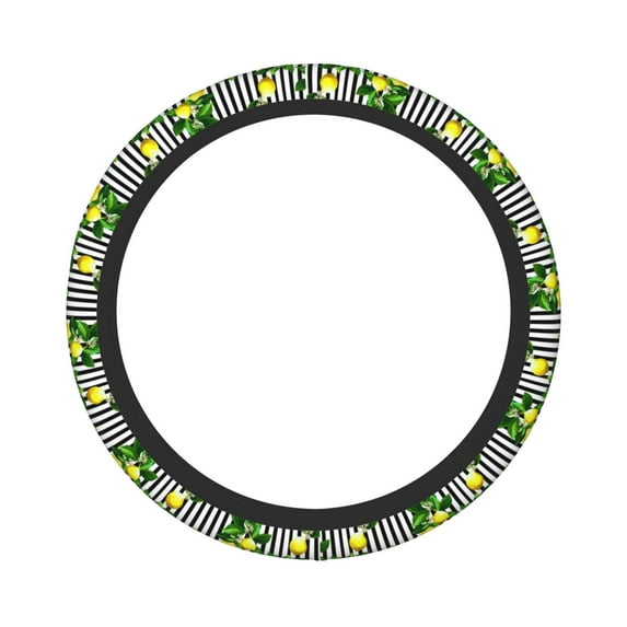 Easygdp Lemons on Striped Elastic Steering Wheel Cover, Auto Accessories, Fit Suvs, Vans,Cars, Trucks -15 inch