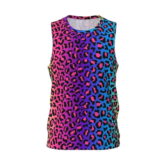 Easygdp Leopard Neon Rainbow Gradient Men's Mesh Basketball Jersey Quick Drying Sleeveless Shirts Fitted Muscle Tank Tops Sport Round Neck T-Shirt - 3X-Large