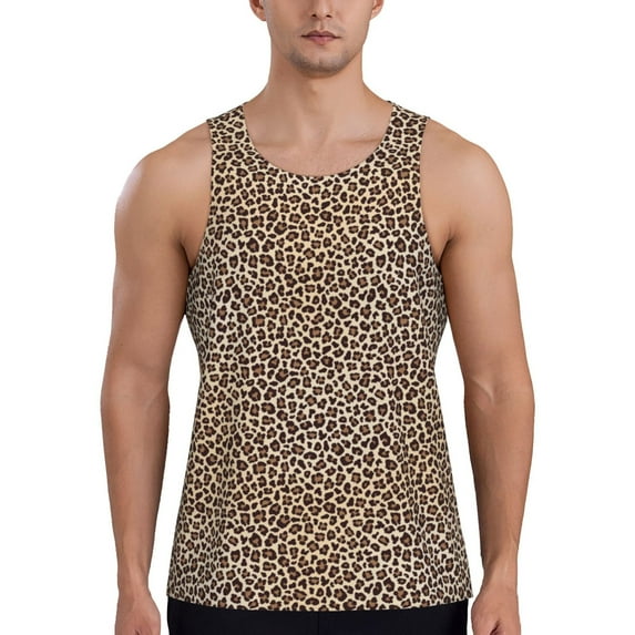 Easygdp Leopard Print-2 Men's Tank Top, Sleeveless Muscle T Shirts, Breathable, Quick-Dry, Loose for Gym, Running, Fitness - X-Large