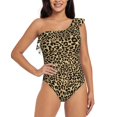 thumbnail image 1 of Easygdp Leopard Print Women's One Shoulder Ruffle Monokini Bathing Suits with Removable Chest Pad, Quick Drying - Small, 1 of 8