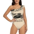 thumbnail image 1 of Easygdp Let The Adventure Begin Women's One Shoulder Ruffle Monokini Bathing Suits with Removable Chest Pad, Quick Drying - Small, 1 of 8