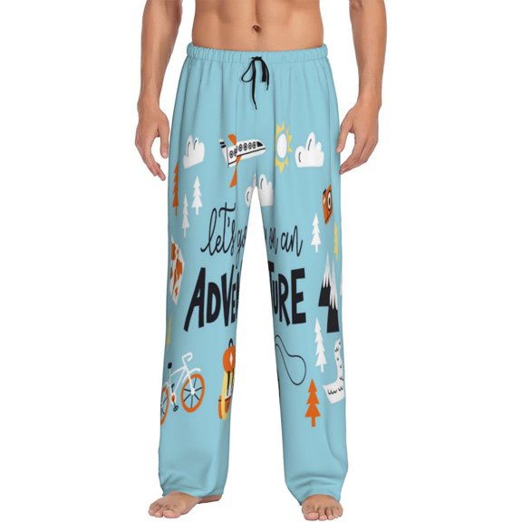 Easygdp Let's Go on an Adventure Men's Pajama Pant, Sleep Elastic Waistband Lounge Pants - Small