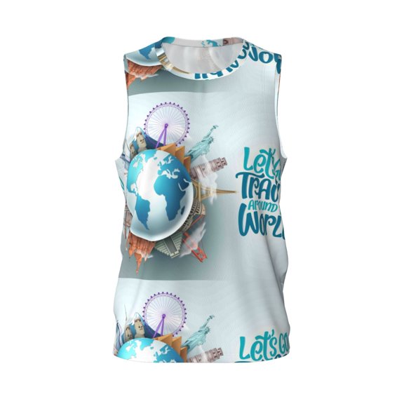 Easygdp Let's go Travel Men's Mesh Basketball Jersey Quick Drying Sleeveless Shirts Fitted Muscle Tank Tops Sport Round Neck T-Shirt - XX-Large