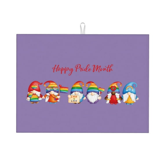 Easygdp Lgbt Gnome Microfiber Absorbent Dish Drying Pad,Kitchen Drying Mat,Can Be Hung, Strong Water Absorption Capacity,Quick Drying
