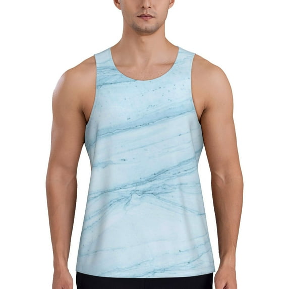 Easygdp Light Blue Marble Men's Tank Top, Sleeveless Muscle T Shirts, Breathable, Quick-Dry, Loose for Gym, Running, Fitness - 3X-Large