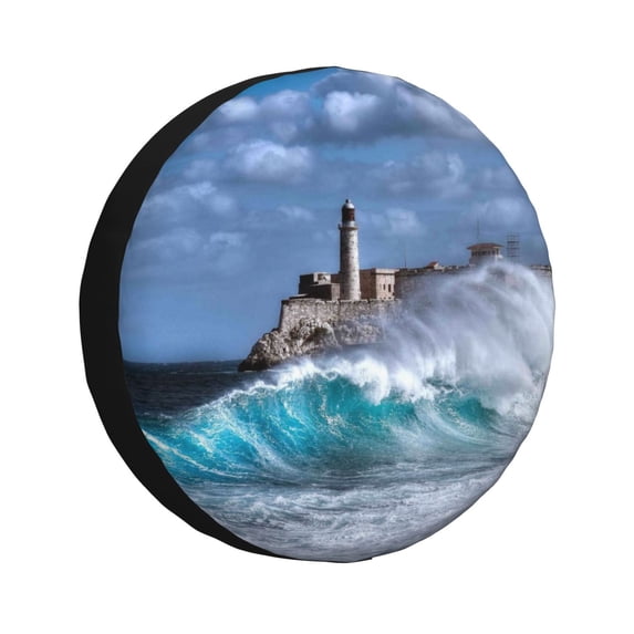 Easygdp Lighthouse In Havana Wheel Sun Guard, Spare Tire Cover,Universal Trailer Suv Truck Camper Travel,Easy To Install And Remove -14 Inch