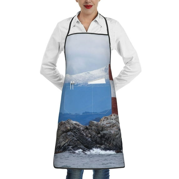 Easygdp Lighthouse On The Waters Apron Waterdrop Resistant with 2 Pockets,Oil Resistant Cooking Kitchen Chef Apron for Women Men