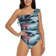 thumbnail image 1 of Easygdp Lighthouse in a Stormy Sea Women's One Shoulder Ruffle Monokini Bathing Suits with Removable Chest Pad, Quick Drying - Small, 1 of 8