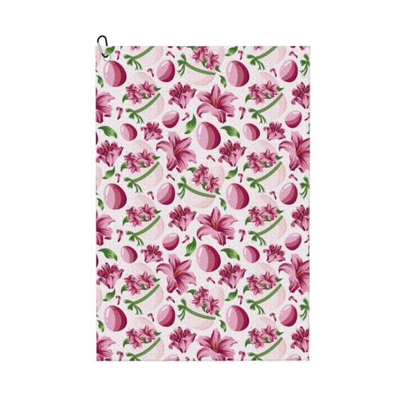 Easygdp Lilies Flowers Golf Towel 24x16in for Men and Women with Carabiner Clip for Easy Attachment
