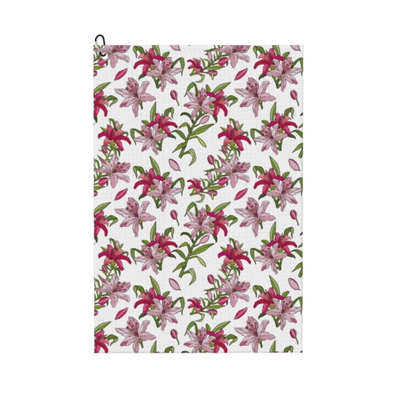 Easygdp Lilies Flowers Golf Towel 24x16in for Men and Women with Carabiner Clip for Easy Attachment
