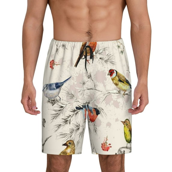 Easygdp Little Birds Men's Short Pajama Pants, Sleep Shorts, Household Pants, Casual Pants with Pockets - XX-Large