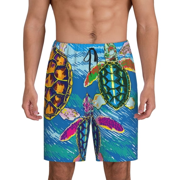 Easygdp Little Sea Turtles Men's Short Pajama Pants, Sleep Shorts, Household Pants, Casual Pants with Pockets - Small
