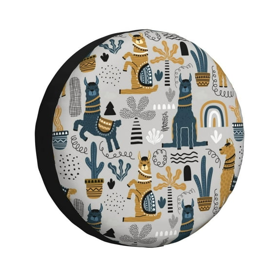Easygdp Llama and Cactus1 Automobile Tire Dust Cover, 14-17in Spare Tire Cover Universal Fit for Trailer, Car, Truck, SUV, Jeep - 16 inch