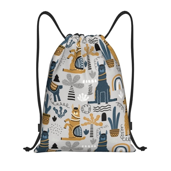 Easygdp Llama and Cactus1 Drawstring Backpack, Beach Sackpack, Travel Sackpack Lightweight for Sports, Gym, Travel, Swimming - Medium