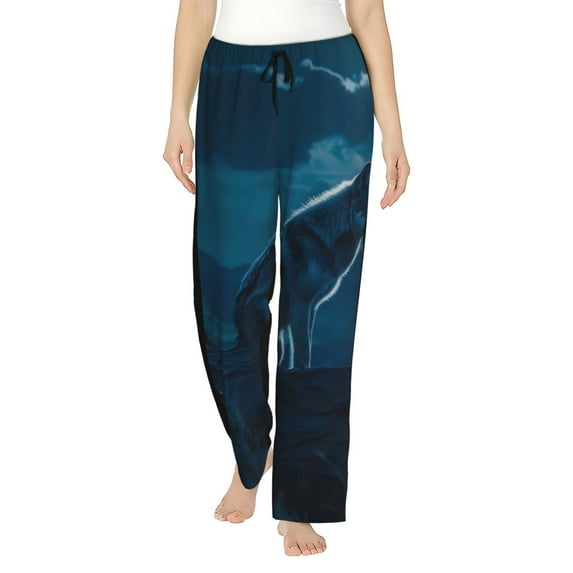 Easygdp Lonely Night Wolf Women's Drawstring Pajama Pants | Lounge Joggers Sweatpants | Comfy Sleepwear | Yoga Pants-Small