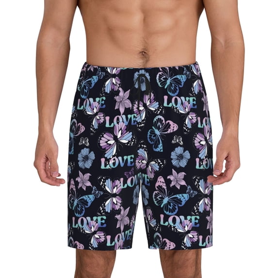 Easygdp Love Butterflies Men's Short Pajama Pants, Sleep Shorts, Household Pants, Casual Pants with Pockets - 3X-Large
